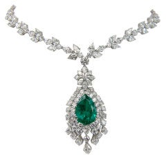 Emerald Diamond Platinum Necklace