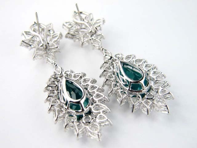 Women's Colombian Emerald Diamond Platinum Earrings For Sale