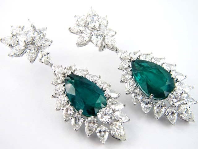 Colombian Emerald Diamond Platinum Earrings For Sale 2