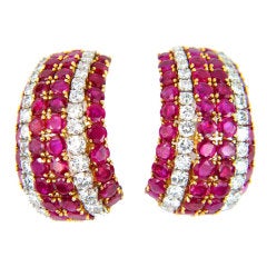 Ruby. Diamond, Platinum and Yellow Gold Earrings