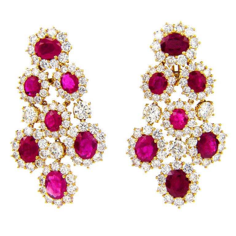 HARRY WINSTON Ruby Diamond Yellow Gold Earrings For Sale