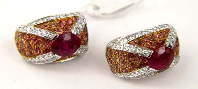 CHANEL Ruby Diamond Gold Platinum Earrings