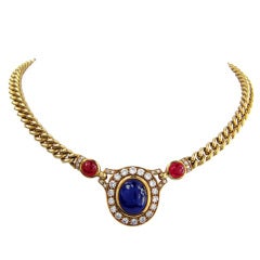 SALAVETTI Ruby Sapphire Diamond Yellow Gold Necklace