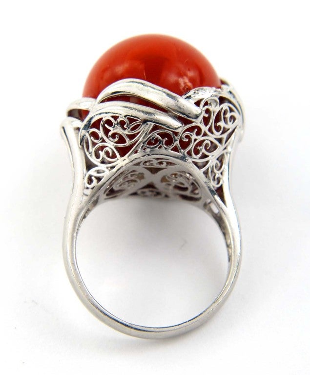 Women's Coral Diamond and Platinum Ring