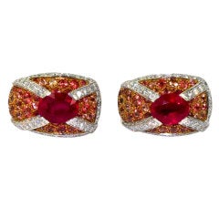 CHANEL Ruby Diamond Gold Platinum Earrings