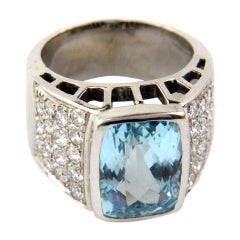 Salavetti Aquamarine Diamond and White Gold Ring
