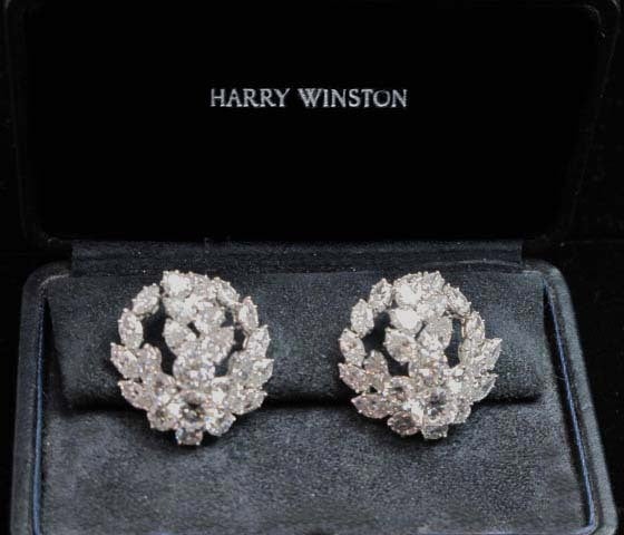 Harry Winston platinum diamond earrings.The weight of the diamond is 25 carats.