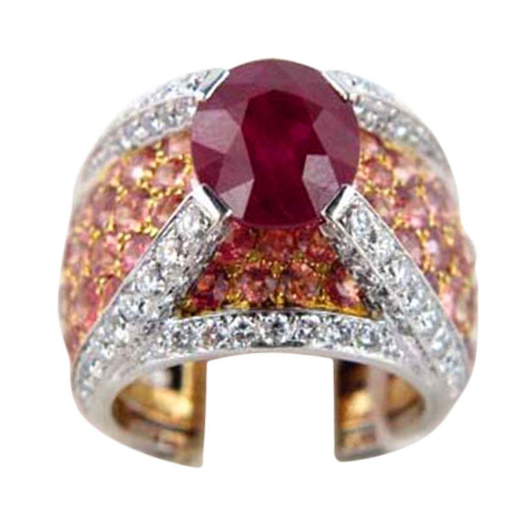 CHANEL Ruby Diamond Gold Platinum Ring For Sale