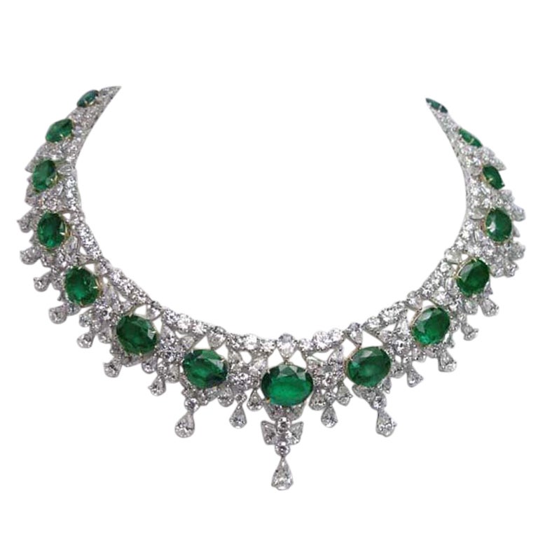 Magnificent Important Diamond Emerald Necklace For Sale