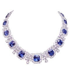 Magnificent Platinum Diamond Sapphire Necklace