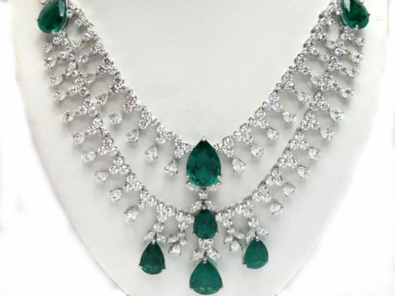 Platinum Diamond Emerald Necklace