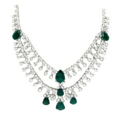 Platinum Diamond Emerald Necklace