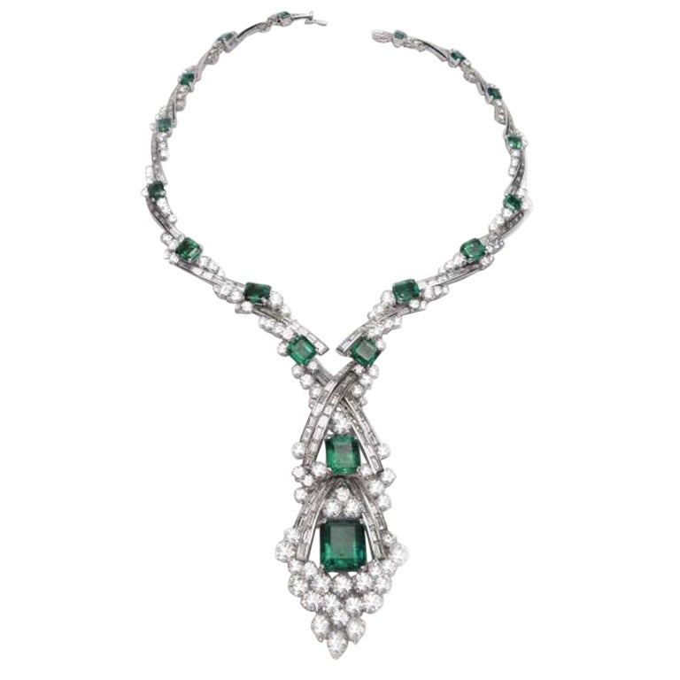 ASPREY White Gold Diamond Emerald Necklace at 1stdibs