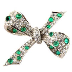 Tiffany & Co. Platinum, Diamond & Emerald Pin