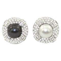 Salavetti  White Gold Pearl & Diamond Earrings