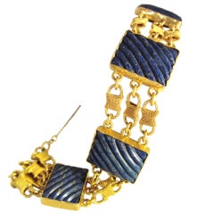 Elegant Gold and Lapis 60's link bracelet