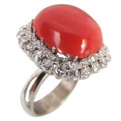 Elegant  Coral and Diamond Ring
