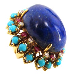 Spectacular LARGE 60's Lapis Cocktail Ring