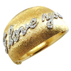 Vintage Large " I Love You " Gold & Diamond Bracelet / Bangle