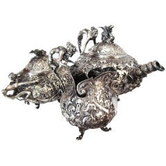 G. Accarisi Rare Late 19thC Sterling Tea Set, 3 pcs