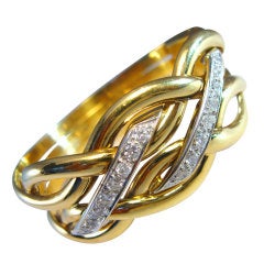 Large Italian Diamond Woven Gold Cuff / Bracelet