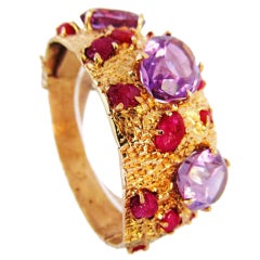 Spectacular 1970's Amethyst, Ruby and Gold  Bracelet