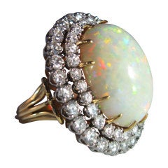 Superb Large Opal Cabochon Diamond Cocktail Ring