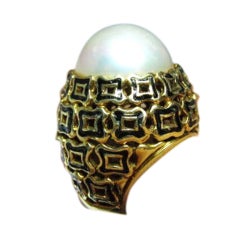 Bold Gold and Enamel Mabe Pearly Dome Ring