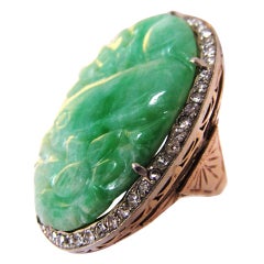 Rare Large Antique Jade and Diamond Ring