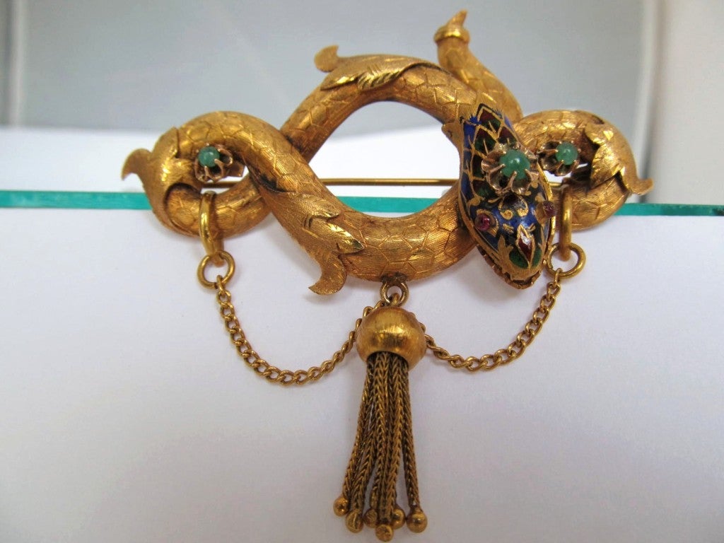 Superb Gold Serpent / Snake Antique Brooch