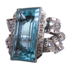 Elegant 40's  Diamond, Aquamarine Ring