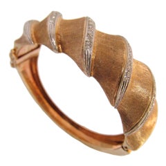 Gold and Diamond Spiral Bangle Bracelet