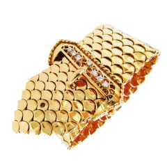 Superb Large 40's Gold Snake Scale Buckle Wrap Bracelet