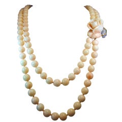 Vintage Elegant 40's Coral Double strand Necklace w/ superb Rose Clasp