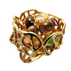 Vintage Spectacular Large Tutti Fruitti Gold Cocktail Ring