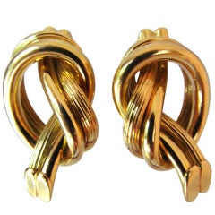Classical Pair of Gold Nautical Knot Earclips/Omega Backs