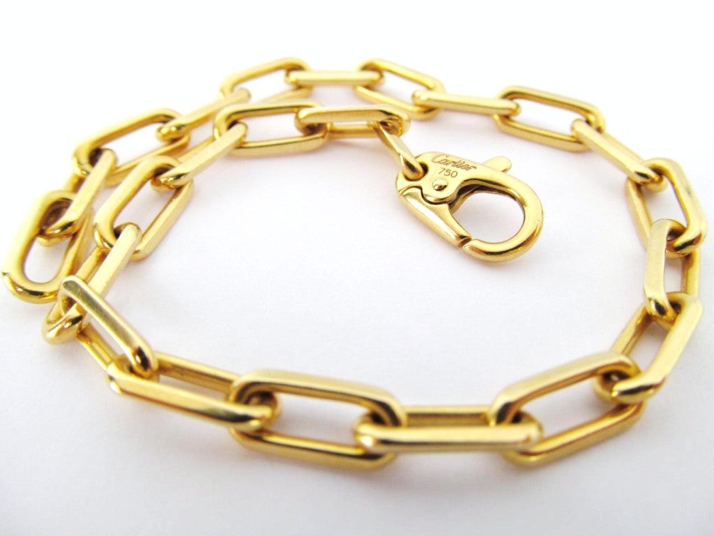 Classic 18K yellow gold, Cartier link bracelet.
PLEASE CONTACT SABINA DANENBERG DIRECTLY WITH ALL QUESTIONS WE WILL BE HAPPY TO ASSIST: 305-562-2290 OR EMAIL:
SABINADANENBERG@GMAIL.COM