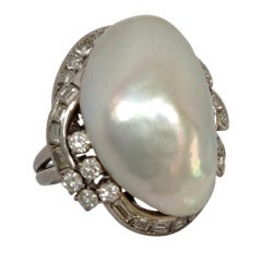 Elegant Diamond & Baroque Pearl Cocktail Ring