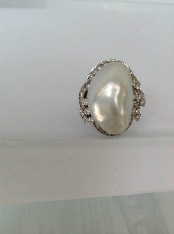 Elegant Diamond & Baroque Pearl Cocktail Ring 1