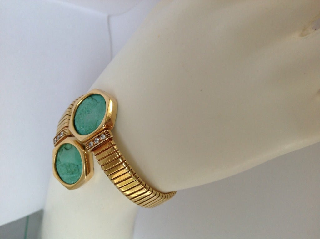 Classical Gold & Turquoise Signet Bracelet In Good Condition In Coral Gables, FL