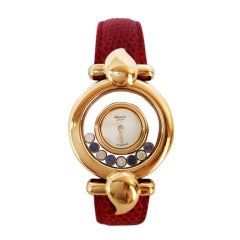 Retro Chopard Lady's Yellow Gold Wristwatch with Diamond and Sapphire Accents