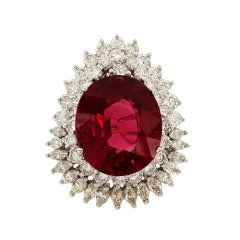 Divine 1960's Diamond & Rubelite Cocktail Ring