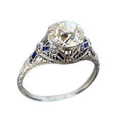 Vintage 2.04 cts 1930's Diamond Solitaire w/ Sapphire details