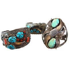 Collection of 3 Native American Large Cuff Bracelets Collection of 3 Native American Large Cuff Bracelets