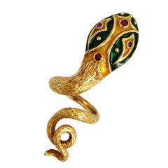 Vintage Bold Enamel Gold Snake Ring