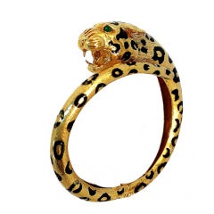 Vintage Classic Chic Gold & Enamel Leopard Bracelet