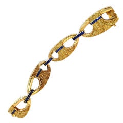 Refined Art Deco Gold & Sapphire Link Bracelet, 1930's