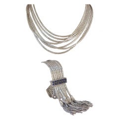 Retro Superb Demi Parure Sapphire White Gold Necklace / Bracelet