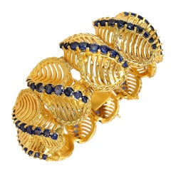 Sophisticated Large Gold & Sapphire Link Bracelet