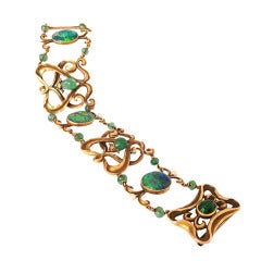 Important Art Nouveau Black Opal, Emerald & Gold Bracelet